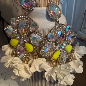 Statement Crystal and Yellow Floral Earrings